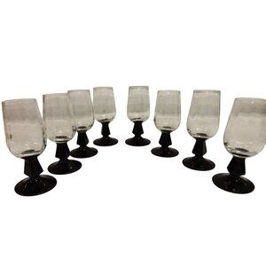 Brutalist Design Shot Glasses Clear Glass Black Stem Set Of 8 Diamond Design